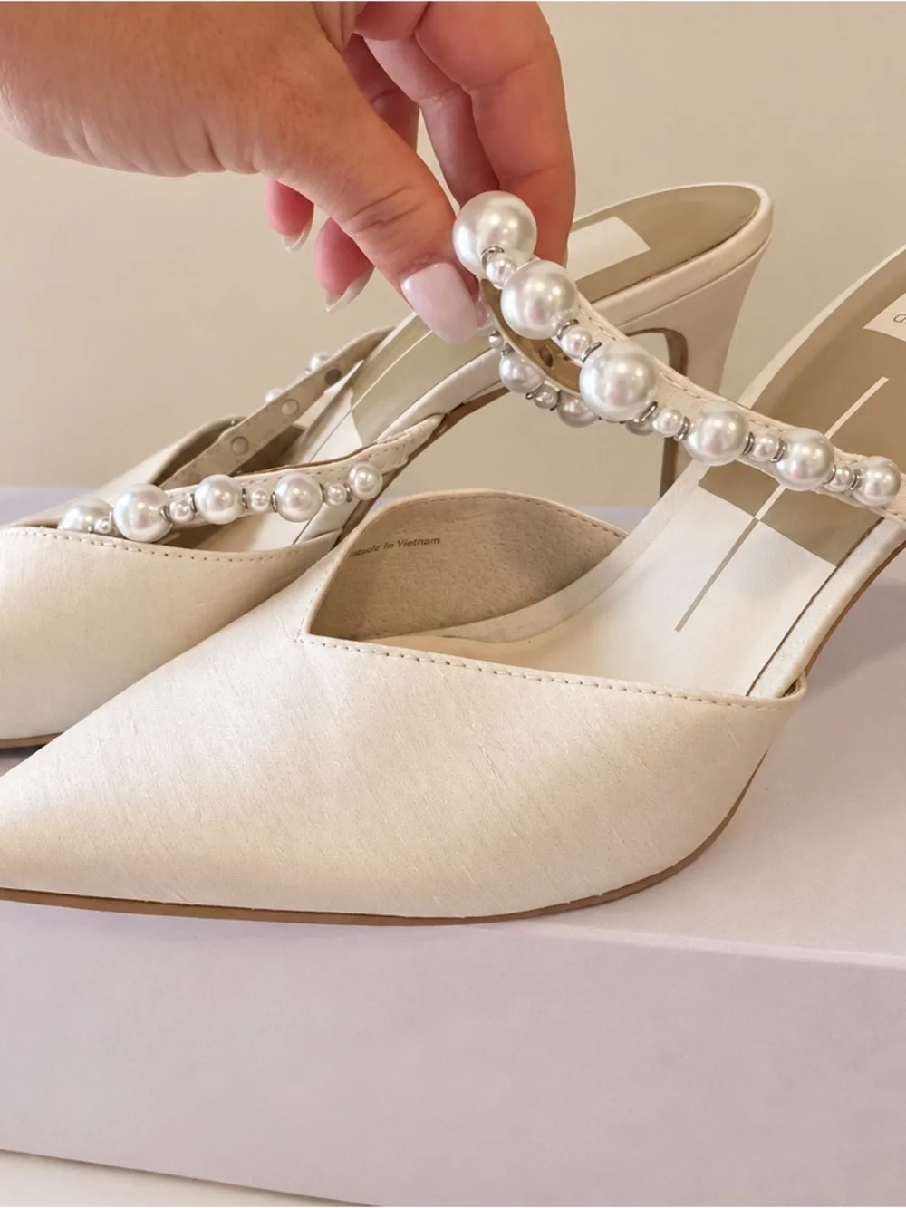 Dolce Vita Ivory Pearl-Embellished Pointed Mule Heels